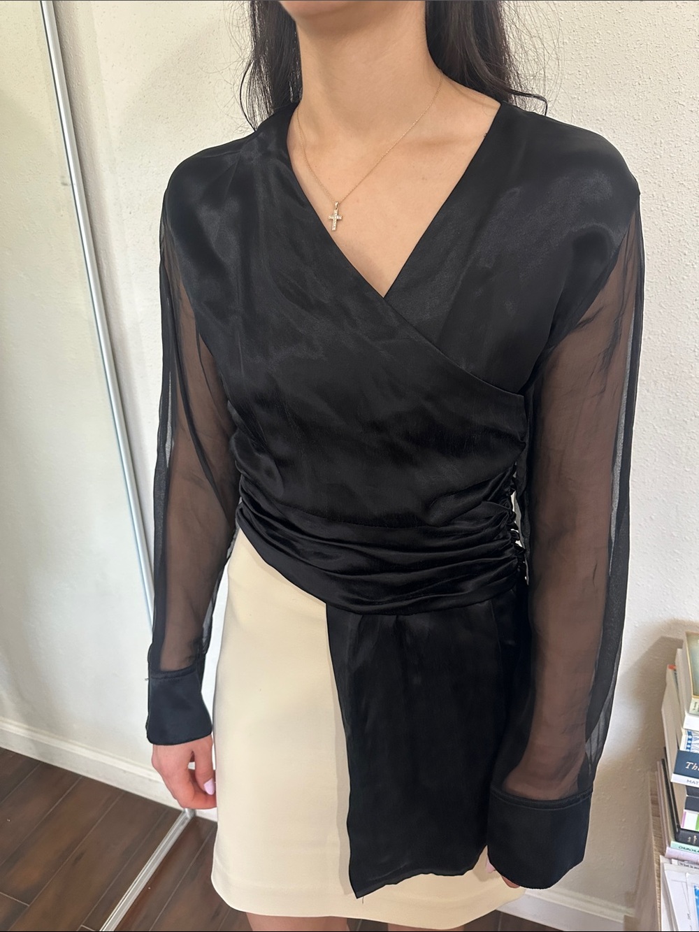 ELLEME Paris Black Ruched Wrap Blouse